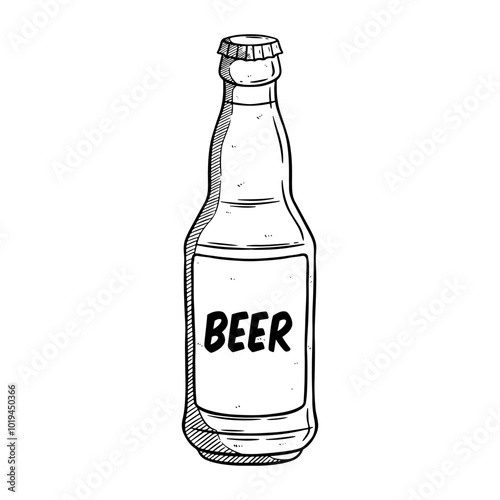 hand draw a bottle of beer on white background