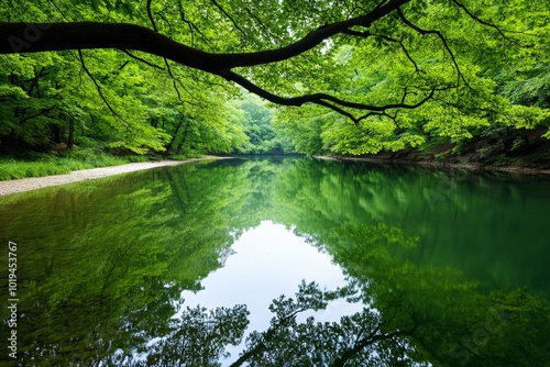 A peaceful forest scene where every tree, plant, and animal seems connected by an unseen force, symbolizing the oneness in monism photo