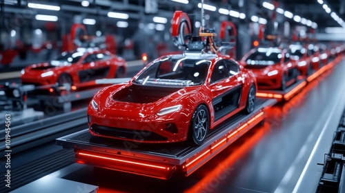 Red Sports Car Assembly Line Factory Production Automation