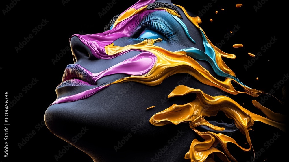 Fototapeta premium Abstract Woman Face Portrait with Colorful Paint Splashes