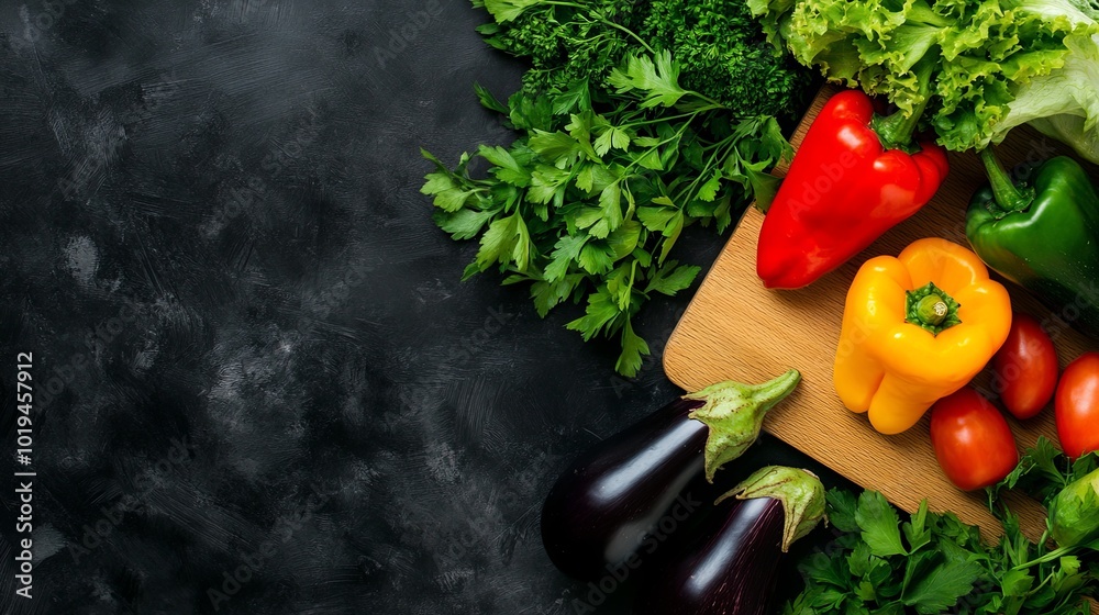 Fresh vegetables arranged on a dark background Fresh vegetables arranged on a dark background