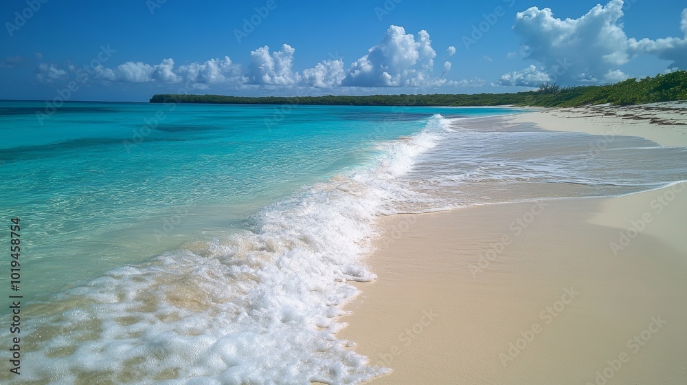 Tranquil Beach Scene with Crystal Clear Water and White Sand