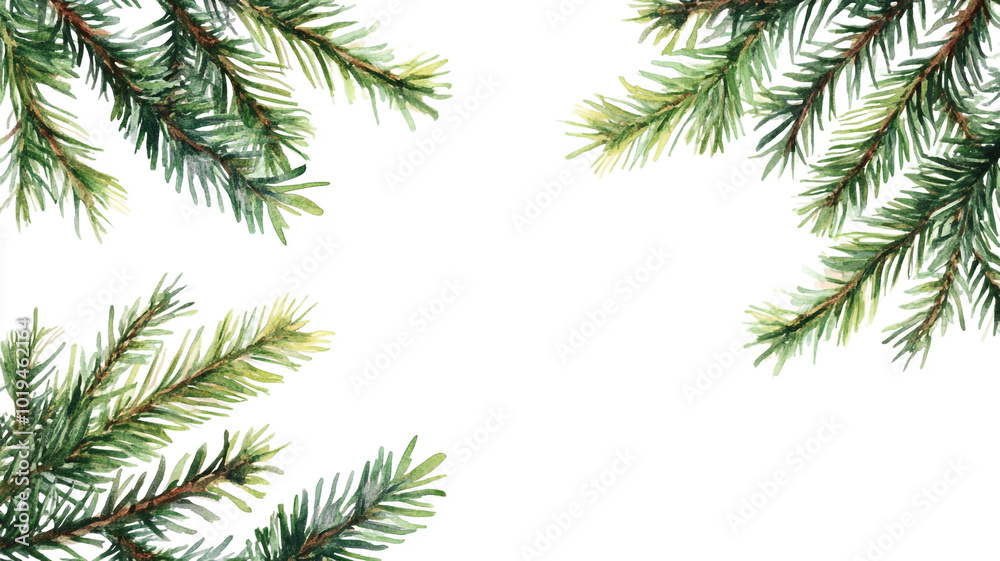 Fresh pine branches framing a blank space for holiday greetings on Christmas Day Fresh pine branches framing a blank space for holiday greetings on Christmas Day