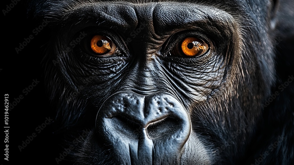 Close-up Portrait of a Gorilla with Intense Golden Eyes