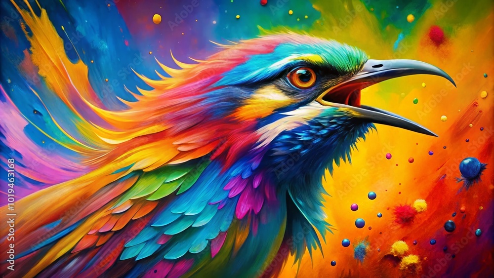 Obraz premium Vibrant Abstract Art Depicting a Bird's Scream in Bold Colors and Dynamic Brush Strokes