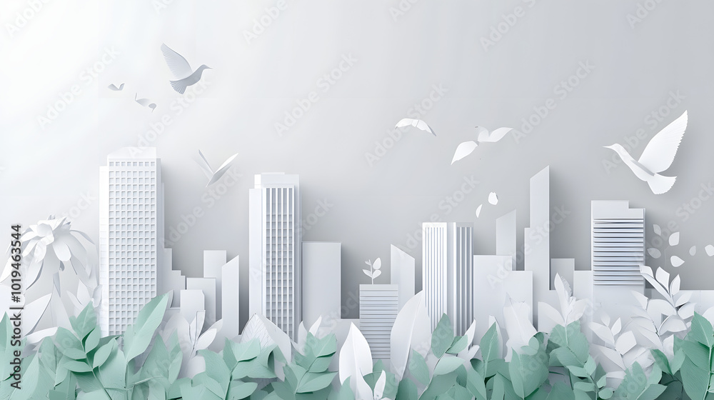 Fototapeta premium The person who knows. Tree, Achieve sustainable growth, World Environment Day. White eco urban city and nature landscape background paper art style.