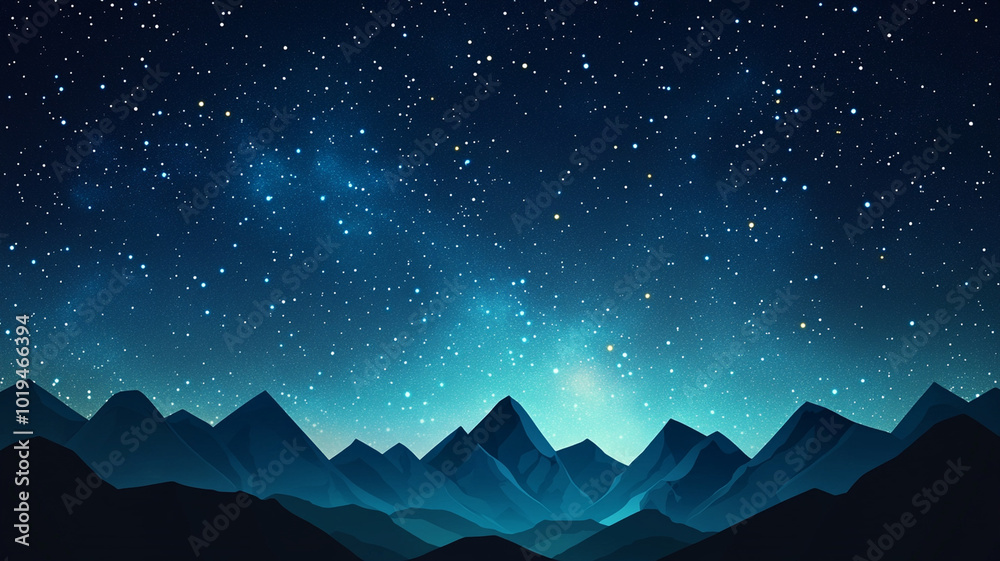 Obraz premium A breathtaking wide angle view of star filled night sky glowing over majestic mountains, creating serene and tranquil atmosphere