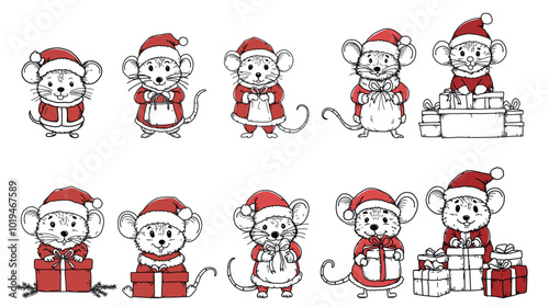 A charming little mouse dressed in a festive Santa Claus outfit, complete with a fluffy red hat and matching suit