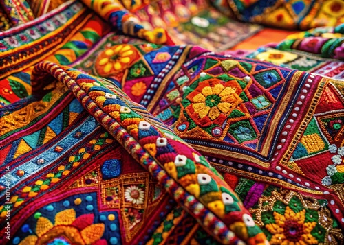 Vibrant and Colorful Indian Traditional Textile with Intricate Patterns and Rich Cultural Heritage