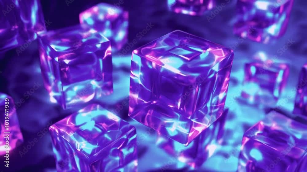 Abstract glowing cubes in vibrant pink and blue colors, creating a futuristic aesthetic. Abstract glowing cubes in vibrant pink and blue colors, creating a futuristic aesthetic.