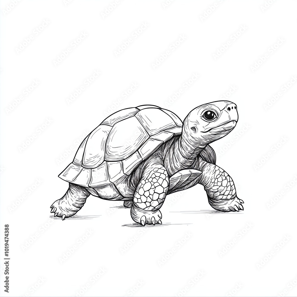 Fototapeta premium Detailed line drawing of a tortoise in motion