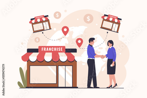 Franchise network business model concept. Illustration for website, landing page, mobile app, poster and banner. Trendy flat vector illustration