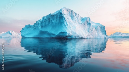 Majestic Iceberg Reflecting in Calm Water at Sunset