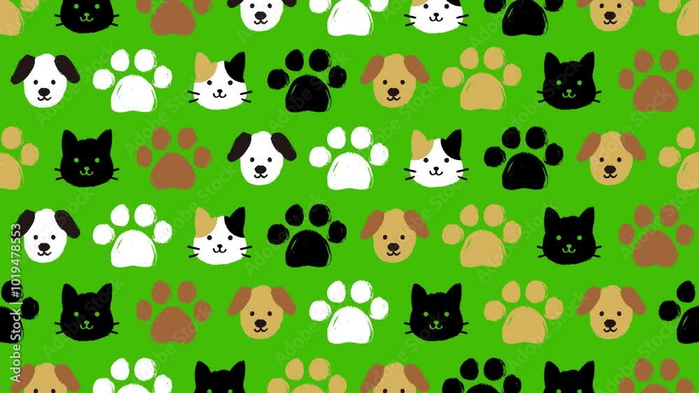 Hand drawn dogs and cats pattern background (16 seconds loop) Hand drawn dogs and cats pattern background (16 seconds loop)