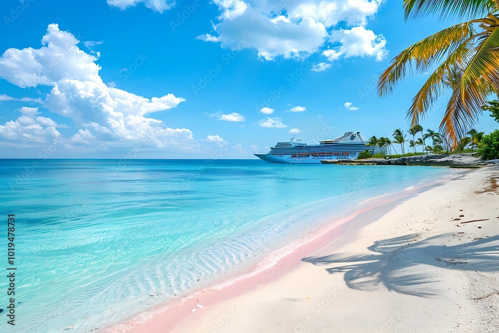 Fototapeta premium tropical beach in Maldives with few palm trees and blue lagoon