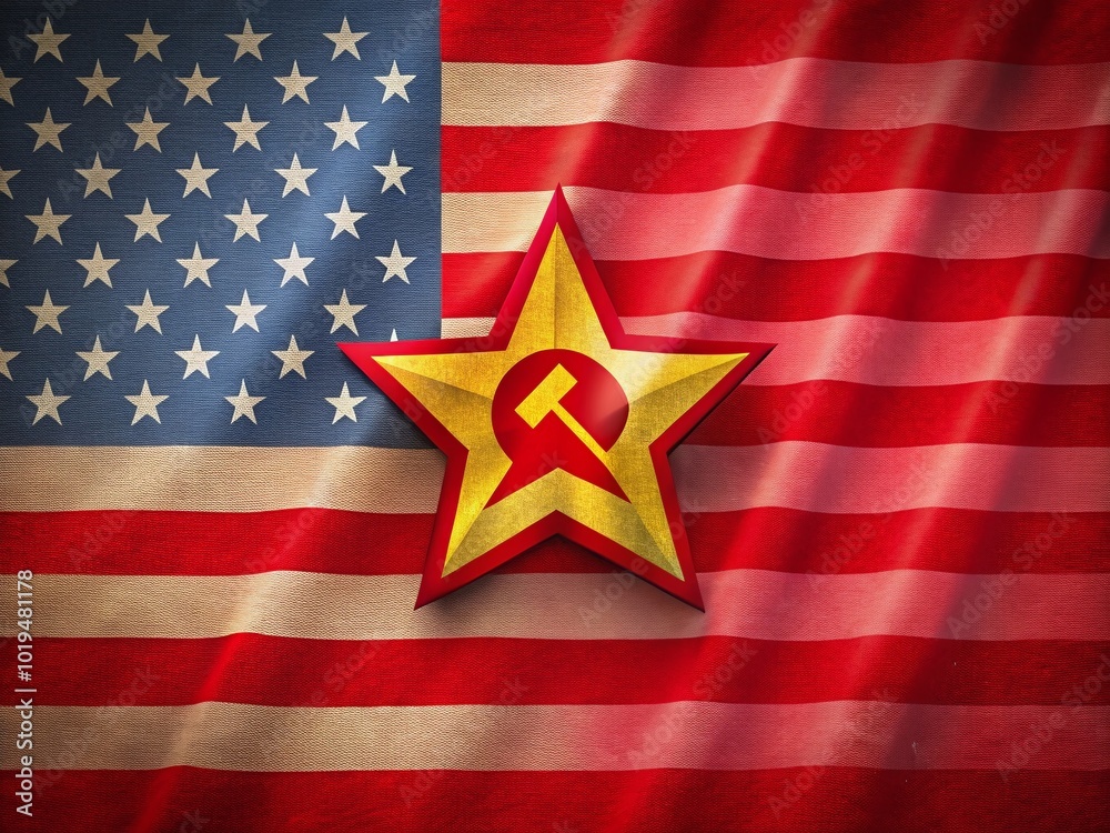 Vibrant Communism-Inspired American Flag Design with Red Background and Star Emblem Symbolism Vibrant Communism-Inspired American Flag Design with Red Background and Star Emblem Symbolism