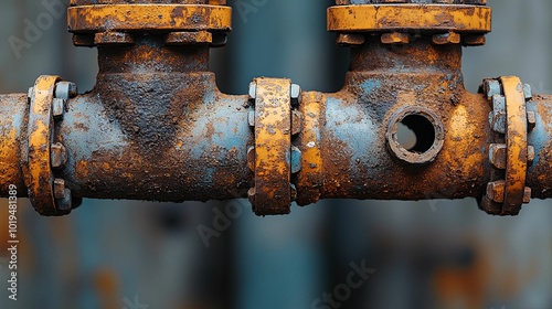 Close-up of a Rusty and Flaking Yellow Pipe with a Circular Opening