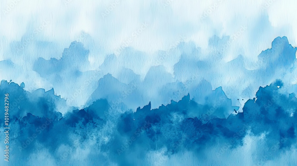 Abstract Watercolor Painting of Blue Mountains and Clouds Abstract Watercolor Painting of Blue Mountains and Clouds