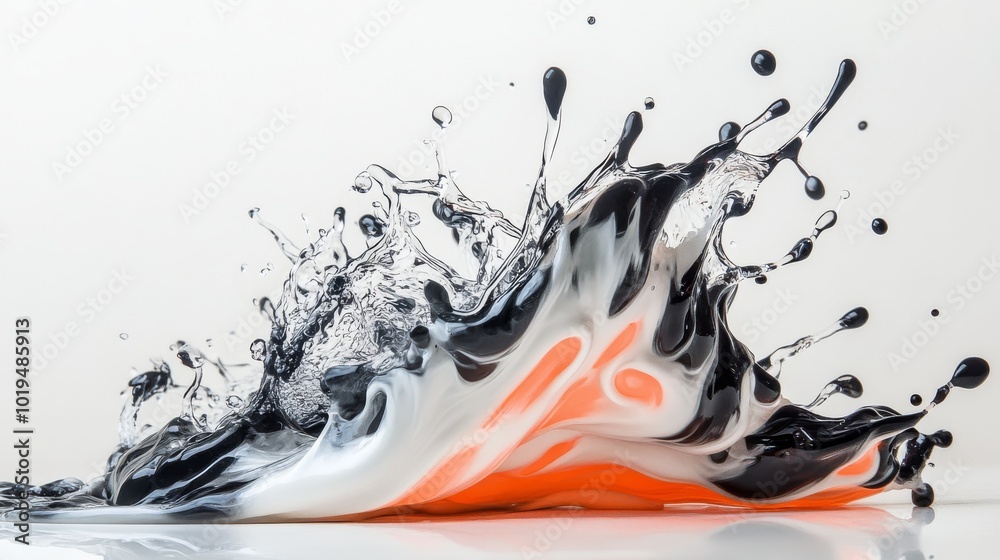 Abstract Paint Splash with Black, White, and Orange Hues Abstract Paint Splash with Black, White, and Orange Hues
