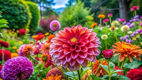 Vibrant Garden Flower Art Displaying Nature’s Beauty in Colorful Blooms and Lush Greenery Landscape