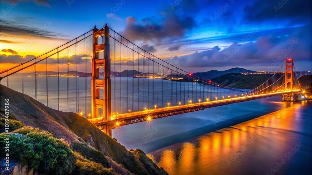 Fototapeta premium Vibrant Golden Gate Bridge Emoji Symbolizing Connectivity and Iconic Landmarks in Digital Communication