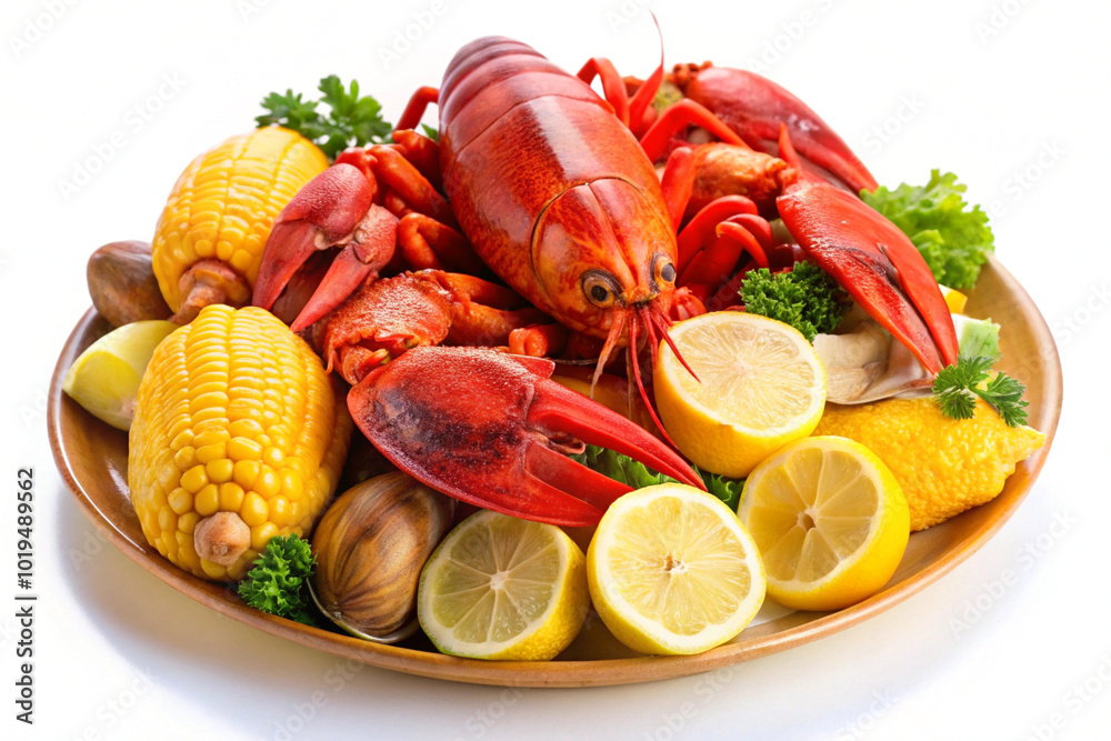 Clambake with lemon,isolated on white background