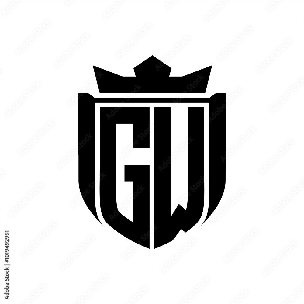 GW Logo with shield shape inside shield badge crown on white background template design GW Logo with shield shape inside shield badge crown on white background template design