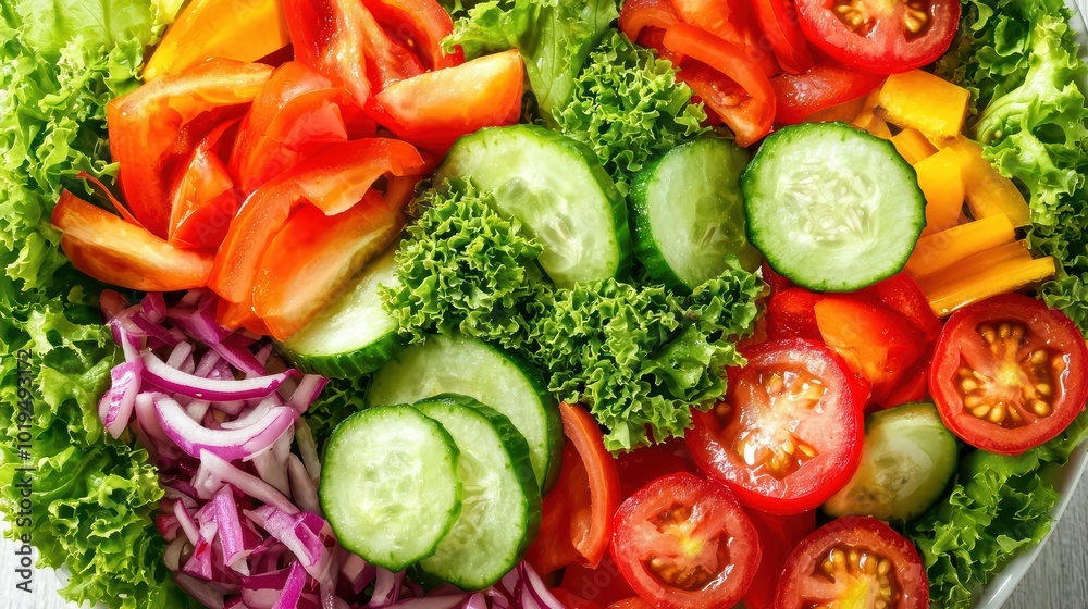 Healthy Salad Bowl. An overhead shot of a healthy salad bowl with a variety of colorful vegetables, perfect for health and wellness brand promotions. Healthy Salad Bowl. An overhead shot of a healthy salad bowl with a variety of colorful vegetables, perfect for health and wellness brand promotions.