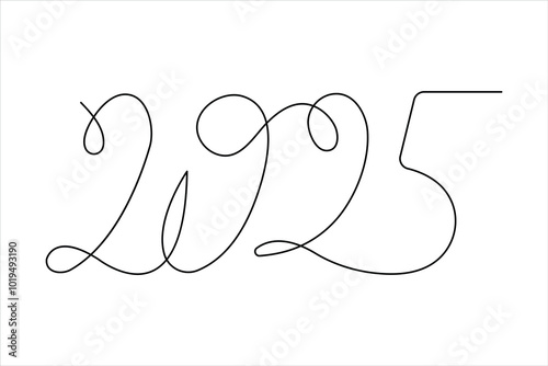 2025 continuous one line art drawing of vector
