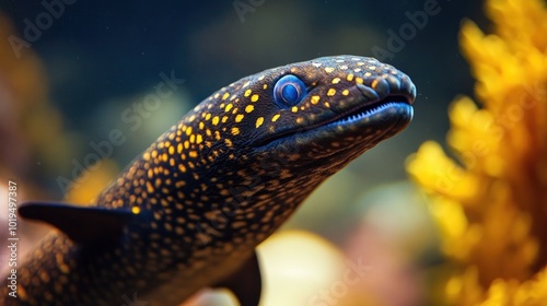 Close-up of a Spotted Moray Eel Swimming Through Coral