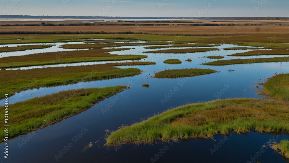 landscape with lake and grass landscape with lake and grass