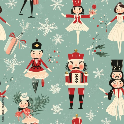 Nutcracker Ballet Seamless Pattern   Christmas Winter Wonderland Design
