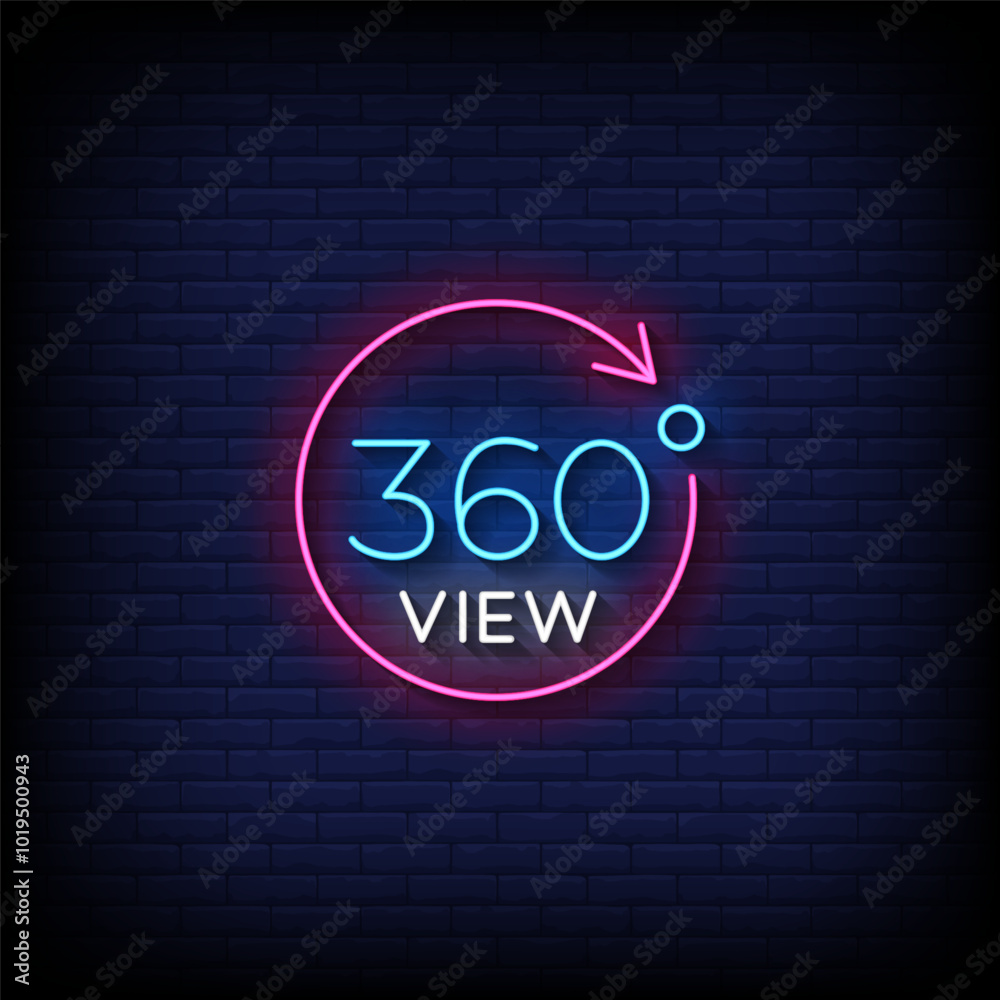 Obraz premium 360 view neon sign vector with brick wall background