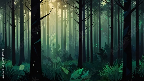 misty forest in the night