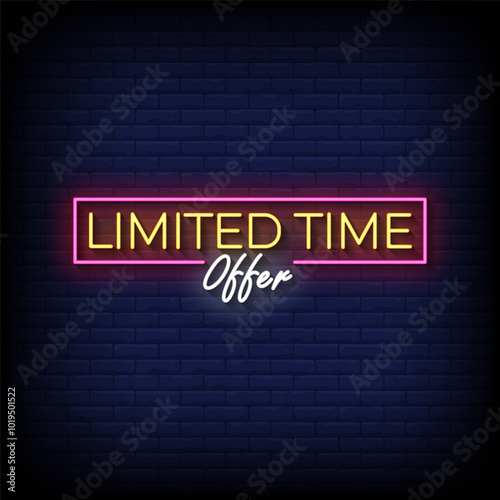 limited time offer neon sign vector with brick wall background 
