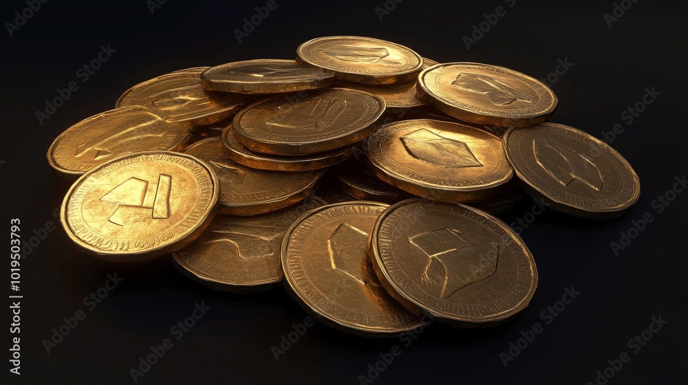A Detailed View of a Pile of Shiny Golden Coins A Detailed View of a Pile of Shiny Golden Coins