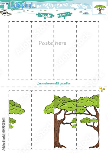Lets play cut and paste puzzle game with Jungle theme Acacia tree 1