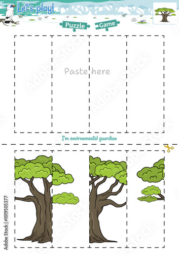 Lets play cut and paste puzzle game with Jungle theme Acacia tree 2