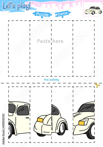 Lets play cut and paste puzzle game with transportation theme of car 5