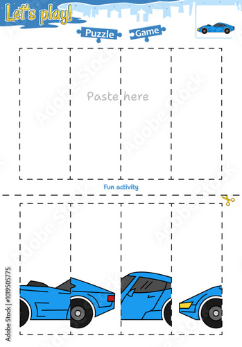 Lets play cut and paste puzzle game with transportation theme of muscle car 1