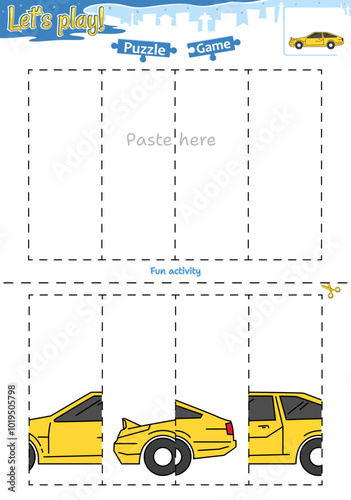 Lets play cut and paste puzzle game with transportation theme of Muscle car 3