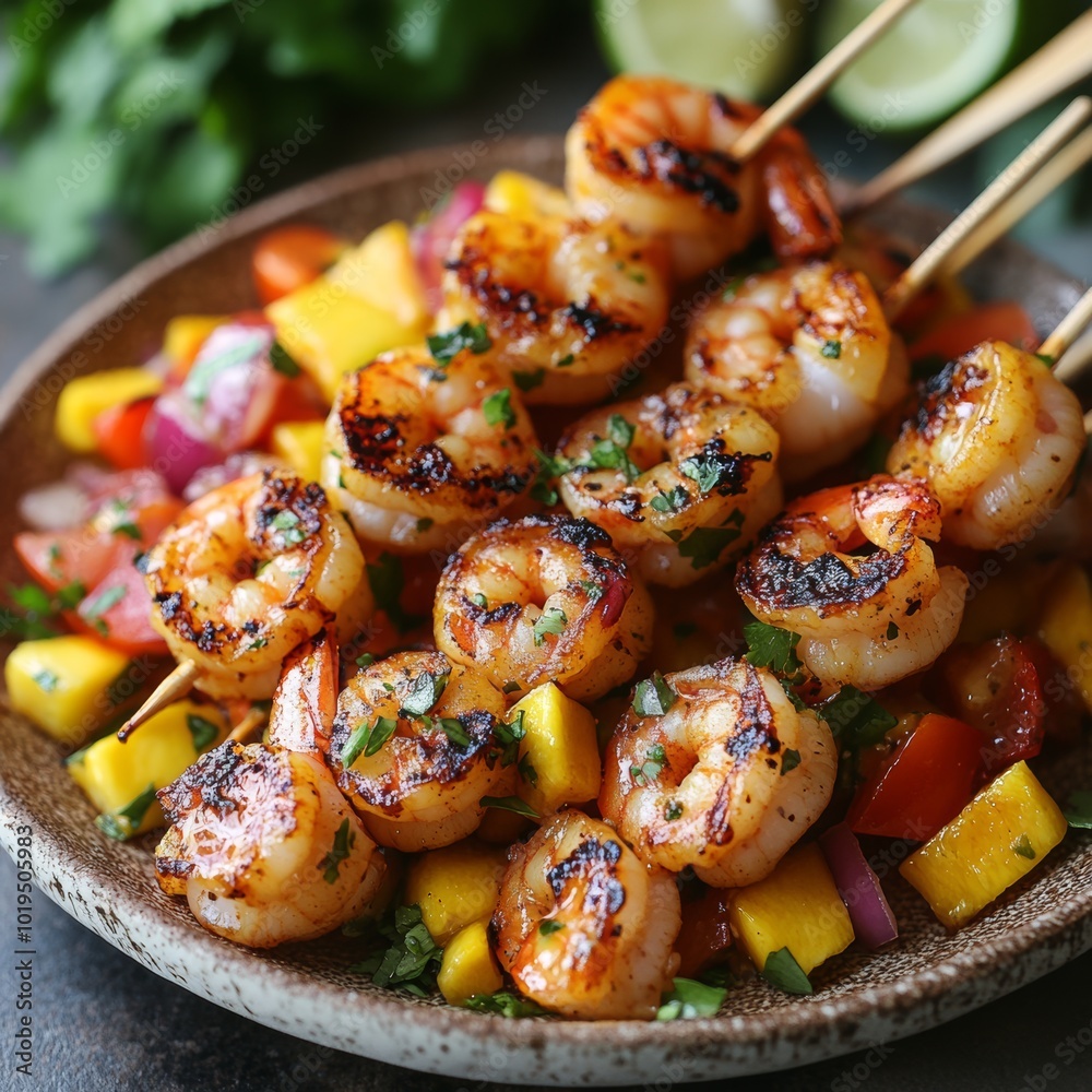 Grilled Shrimp Skewers with Mango Salsa Delicious Summer Appetizer Grilled Shrimp Skewers with Mango Salsa Delicious Summer Appetizer