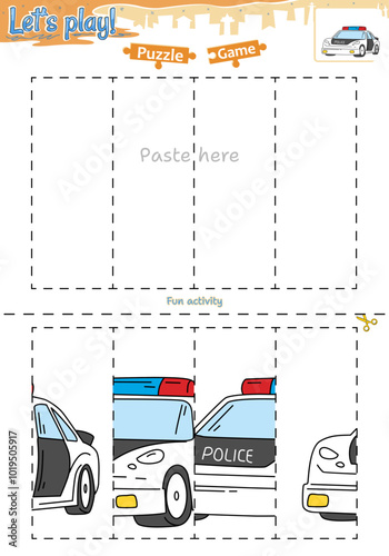 Lets play cut and paste puzzle game with transportation theme of police car 2