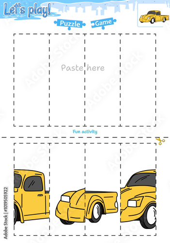 Lets play cut and paste puzzle game with transportation theme of pickup truck 4