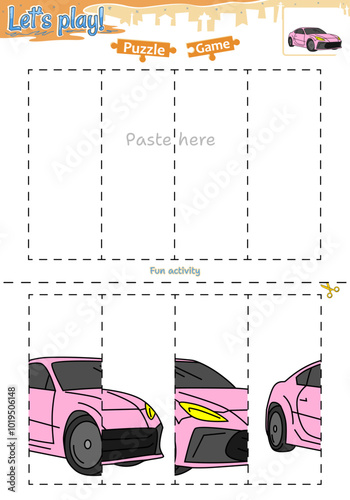 Lets play cut and paste puzzle game with transportation theme of Sport car 4