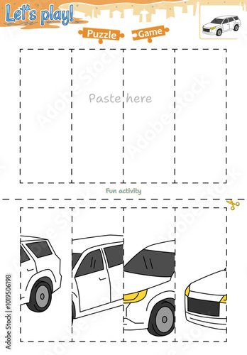Lets play cut and paste puzzle game with transportation theme of SUV car 2
