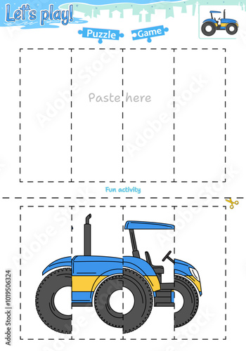 Lets play cut and paste puzzle game with transportation theme of Tructor 2