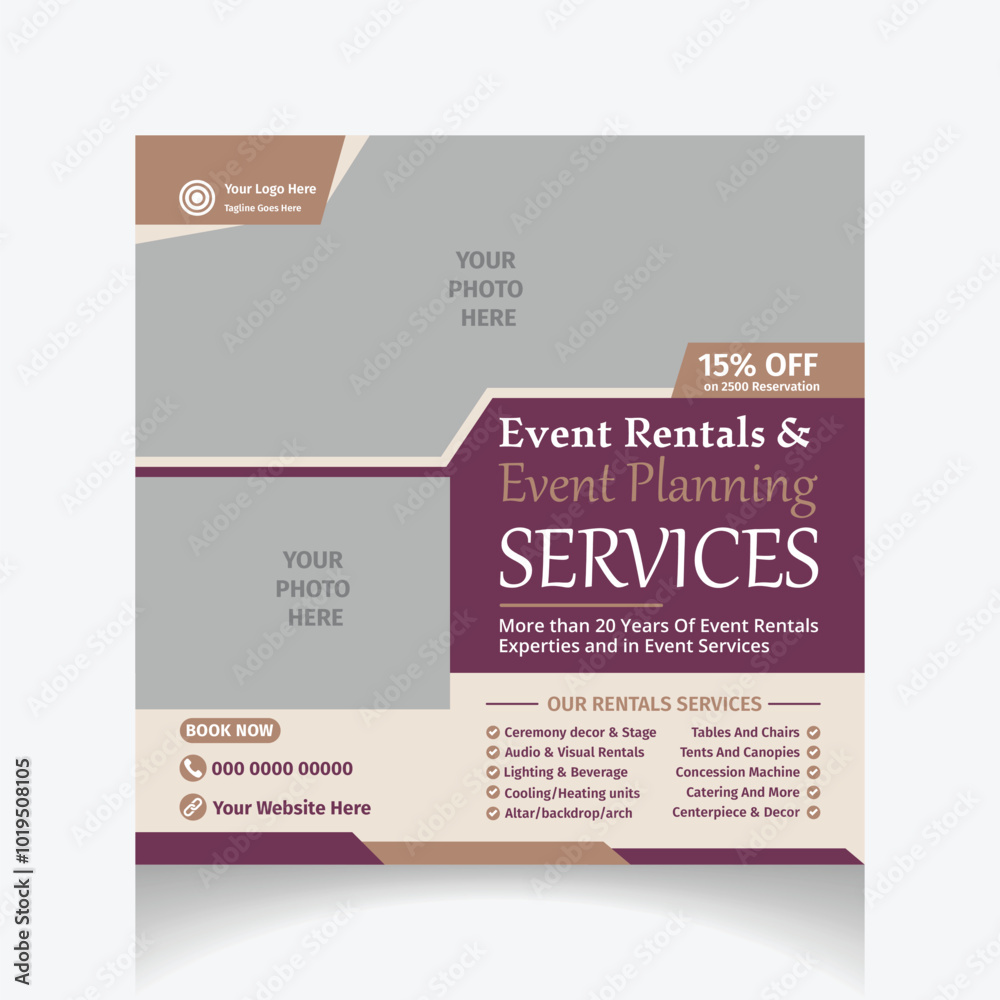 event rentals & event planning services social media post layout event rentals & event planning services social media post layout