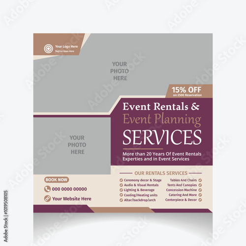 event rentals & event planning services social media post layout
