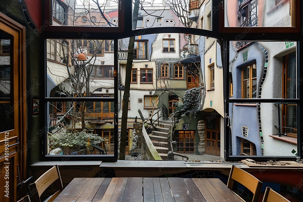 View from the window of a cafe in the old town of Strasbourg View from the window of a cafe in the old town of Strasbourg